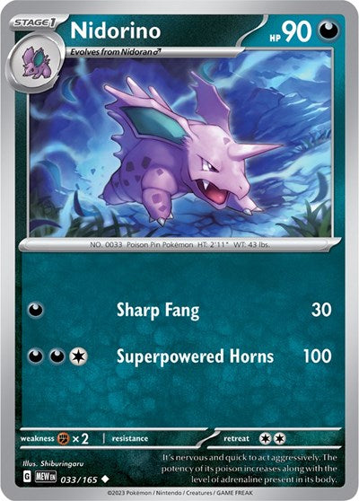 Nidorino (Scarlet and Violet: 151) Near Mint Reverse Holofoil