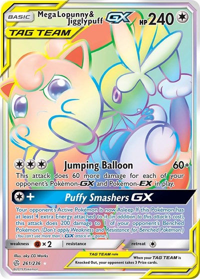 Mega Lopunny & Jigglypuff GX (Secret) (SM - Cosmic Eclipse) Near Mint Holofoil