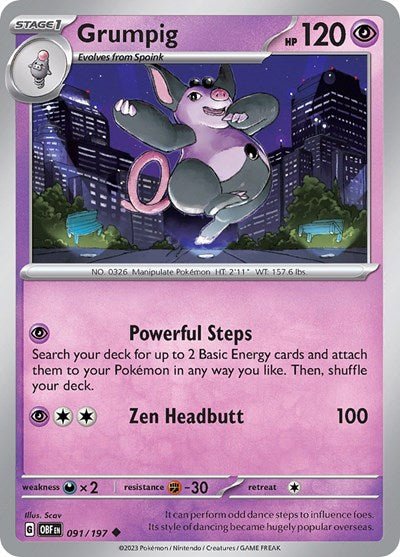 Grumpig (Scarlet and Violet: Obsidian Flames) Near Mint - Nick Nack's Full Frontal Attack