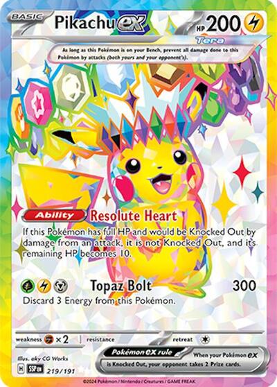 Pikachu ex - 219 (SV08: Surging Sparks) Near Mint Holofoil