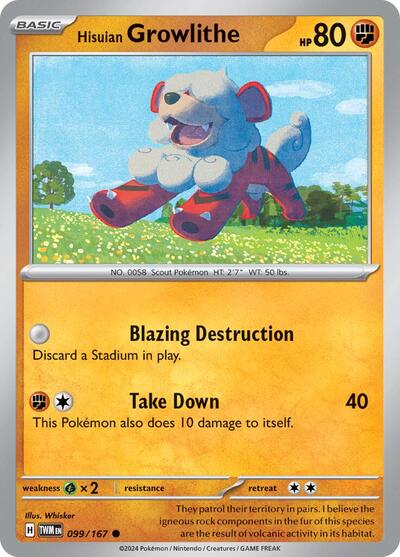 Hisuian Growlithe - 099 (SV06: Twilight Masquerade) Near Mint Reverse Holofoil - Nick Nack's Full Frontal Attack