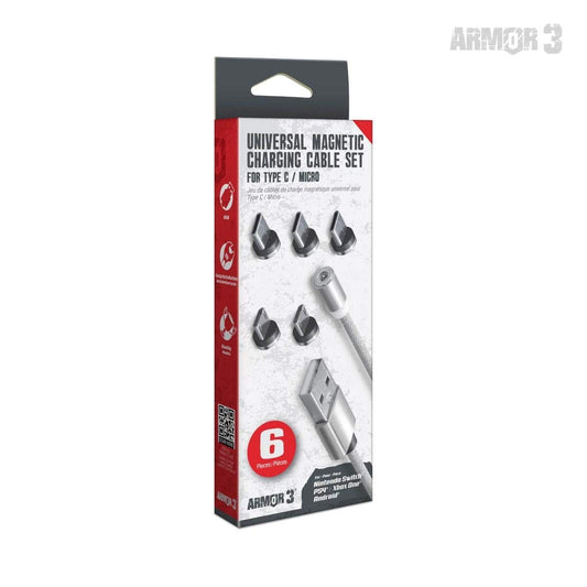 Magnetic Charging Cable Set (6 Pieces) For Android¨ / Xbox One¨ / Nintendo Switch¨ / Nintendo Switch¨ Lite / PS4¨ /PS Vita¨ Family / PS Vita¨ 2000(Silver) - Armor3