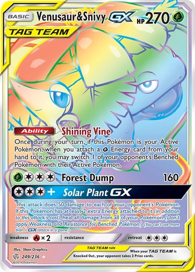 Venusaur & Snivy GX (Secret) (SM - Cosmic Eclipse) Near Mint Holofoil