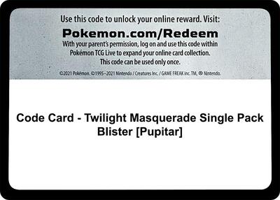 Code Card - Twilight Masquerade Single Pack Blister (Pupitar) (SV06: Twilight Masquerade) Near Mint