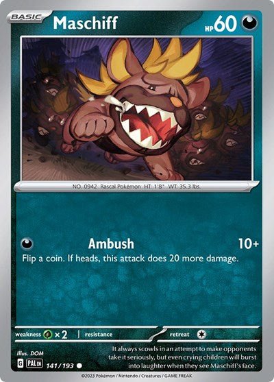 Maschiff (SV02: Paldea Evolved) Near Mint Reverse Holofoil - Nick Nack's Full Frontal Attack