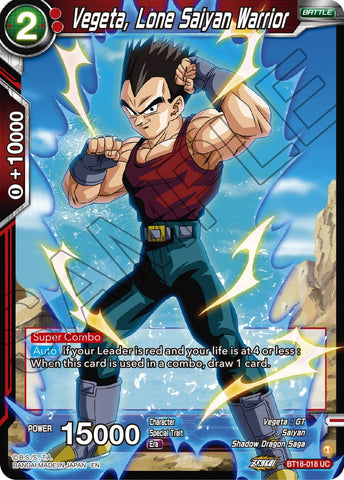 Vegeta, guerrier solitaire Saiyan (BT18-018) [Dawn of the Z-Legends] 