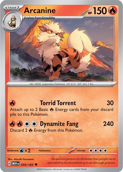 Arcanine (Scarlet and Violet: 151) Near Mint Reverse Holofoil - Nick Nack's Full Frontal Attack