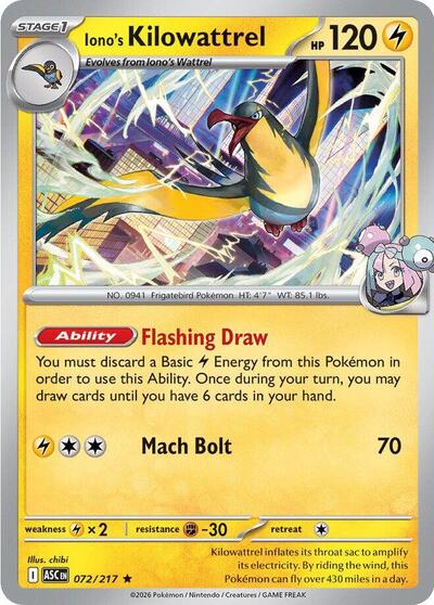 Iono's Kilowattrel (ME: Ascended Heroes) Near Mint Holofoil - Nick Nack's Full Frontal Attack