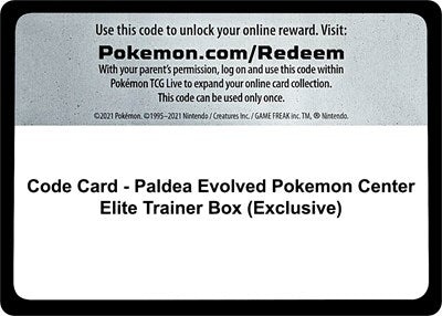 Code Card - Paldea Evolved Pokemon Center Elite Trainer Box (Exclusive) (SV02: Paldea Evolved) Near Mint