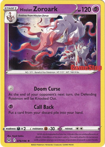 Hisuian Zoroark - 076/196 (Gamestop Exclusive) (Miscellaneous Cards & Products) Near Mint Holofoil