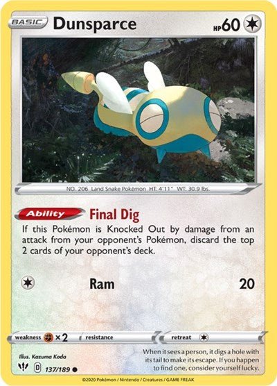 Dunsparce (SWSH03: Darkness Ablaze) Near Mint - Nick Nack's Full Frontal Attack