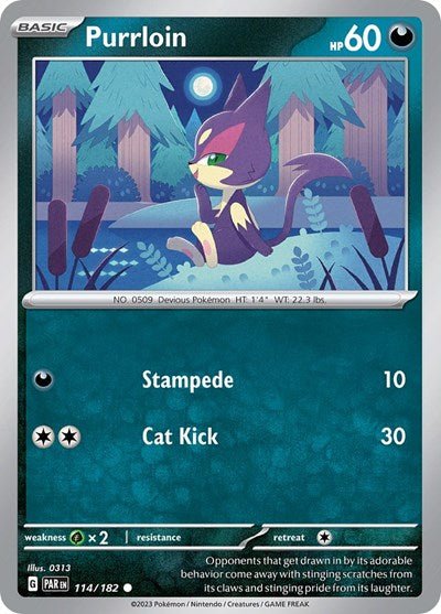 Purrloin (Scarlet and Violet: Paradox Rift) Near Mint Reverse Holofoil - Nick Nack's Full Frontal Attack