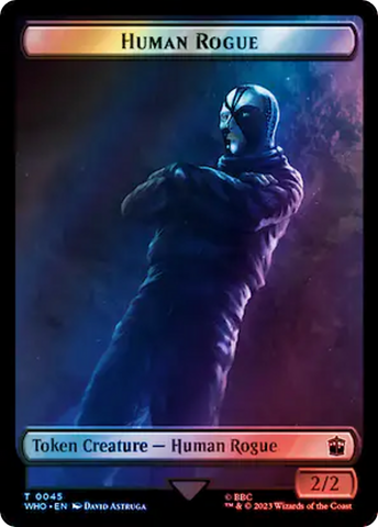 Human Rogue // Dinosaur Double-Sided Token (Surge Foil) [Doctor Who Tokens]