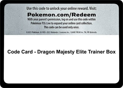 Code Card - Dragon Majesty Elite Trainer Box (Dragon Majesty) Near Mint