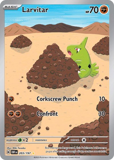 Larvitar - 203 (Scarlet and Violet: Obsidian Flames) Near Mint Holofoil - Nick Nack's Full Frontal Attack