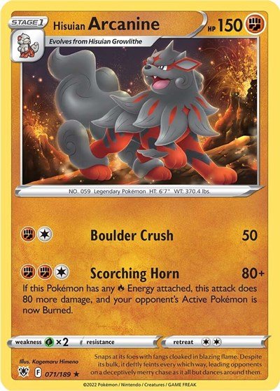 Hisuian Arcanine (SWSH10: Astral Radiance) Near Mint - Nick Nack's Full Frontal Attack