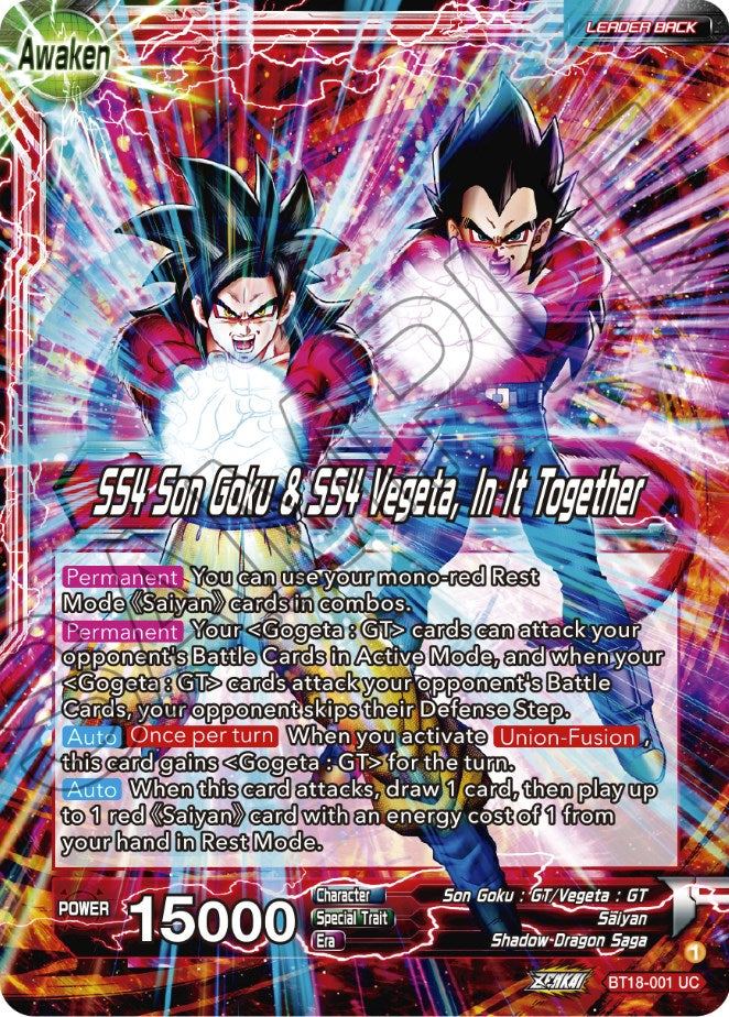 Son Goku &amp; Vegeta // SS4 Son Goku &amp; SS4 Vegeta, In It Together (BT18-001) [Dawn of the Z-Legends] 