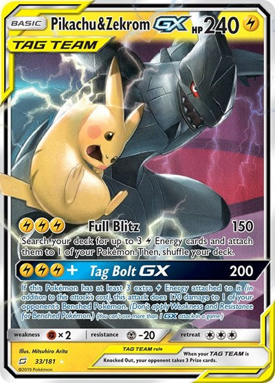 Pikachu & Zekrom GX (SM - Team Up) Near Mint Holofoil