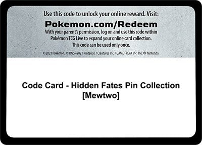 Code Card - Hidden Fates Pin Collection (Mewtwo) (Hidden Fates) Near Mint