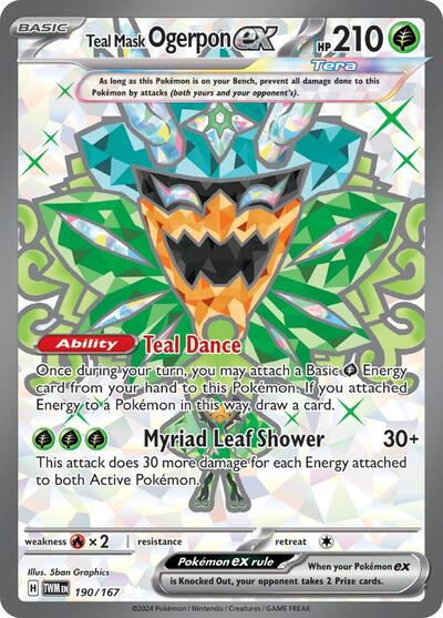 Teal Mask Ogerpon ex - 190 (SV06: Twilight Masquerade) Near Mint Holofoil - Nick Nack's Full Frontal Attack