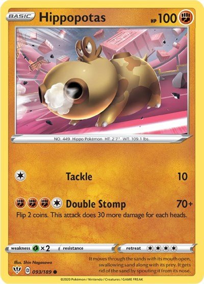 Hippopotas (SWSH03: Darkness Ablaze) Near Mint - Nick Nack's Full Frontal Attack