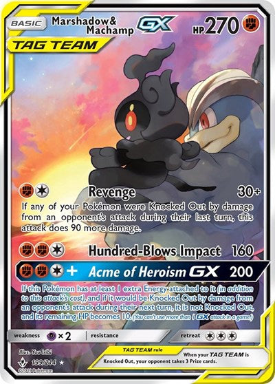 Marshadow & Machamp GX (199) (Full Art) (SM - Unbroken Bonds) Near Mint Holofoil