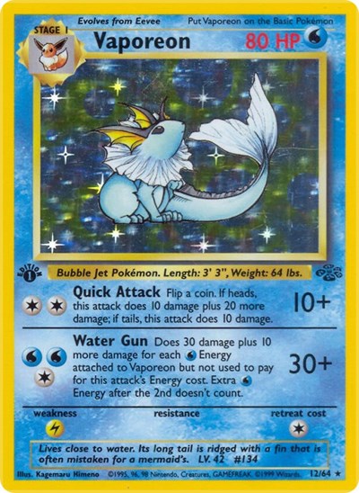 Vaporeon (12) (Jungle) Medium Play Holofoil Unlimited