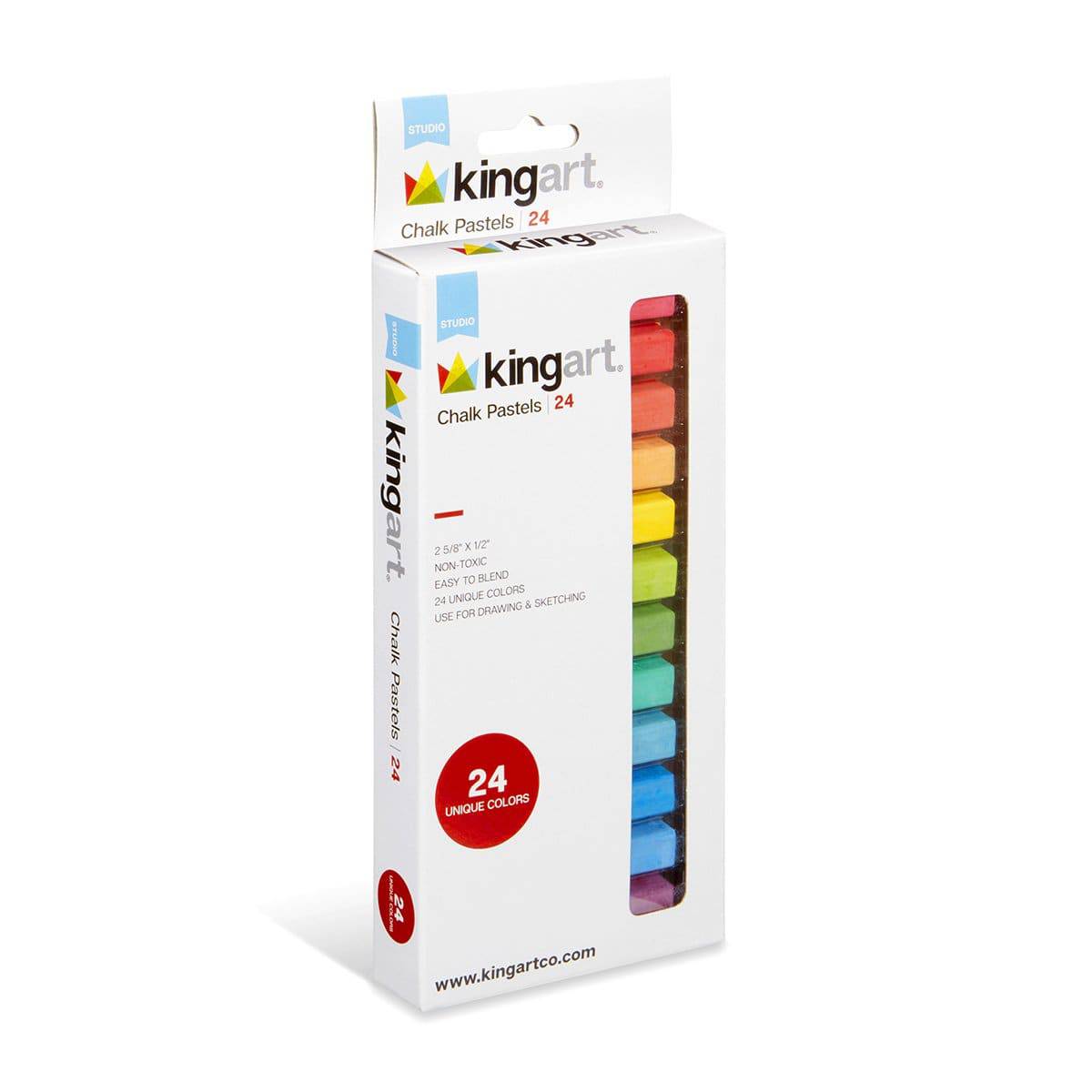 KINGART® Studio Colored Square Chalk Pastels, Set of 24 Unique Colors