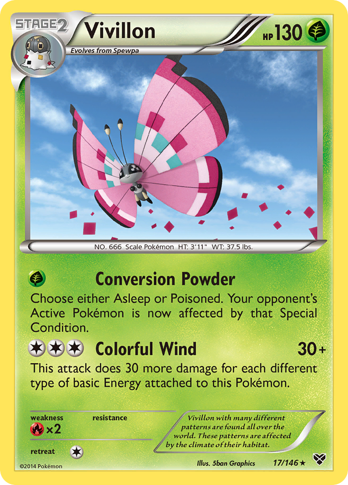 Vivillon (17/146) (Forme de prairie/Ailes roses) [XY : Ensemble de base] 