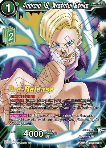 Android 18, Wrathful Strike (BT20-061) [Power Absorbed Prerelease Promos]
