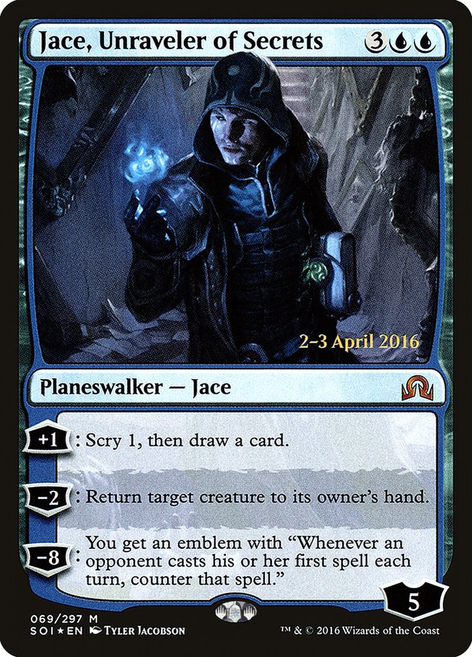 Jace, desentrañador de secretos (Prelanzamiento) [Shadows over Innistrad Prerelease Promos] 