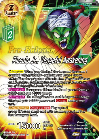 Piccolo Jr., Vengeful Awakening (BT18-061) [Promociones preliminares de Dawn of the Z-Legends] 