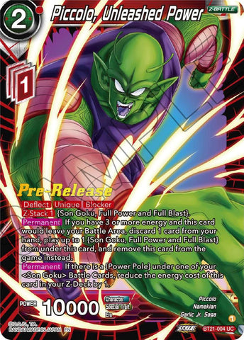 Piccolo, Unleashed Power (BT21-004) [Wild Resurgence Pre-Release Cards]