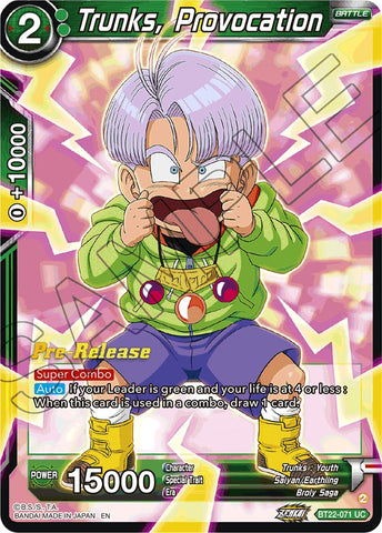 Trunks, Provocation (BT22-071) [Critical Blow Prerelease Promos]