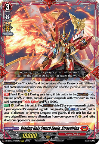 Blazing Holy Sword Equip, Stravairina (D-BT13/001EN) [Flight of Chakrabarthi]