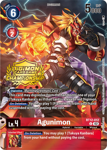 Agunimon [BT12-012] (Championship 2023 Tamers Pack) [Across Time Promos]