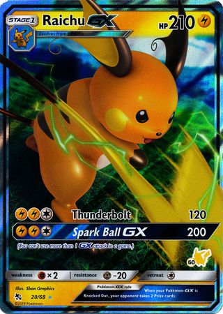 Raichu GX (20/68) (Pikachu Stamp #60) [Academia de Batalla 2020] 