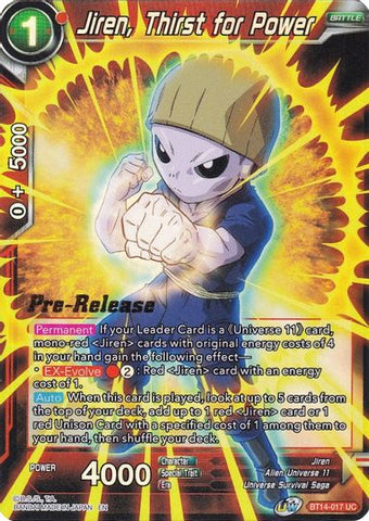 Jiren, Thirst for Power (BT14-017) [Cross Spirits Prerelease Promos]