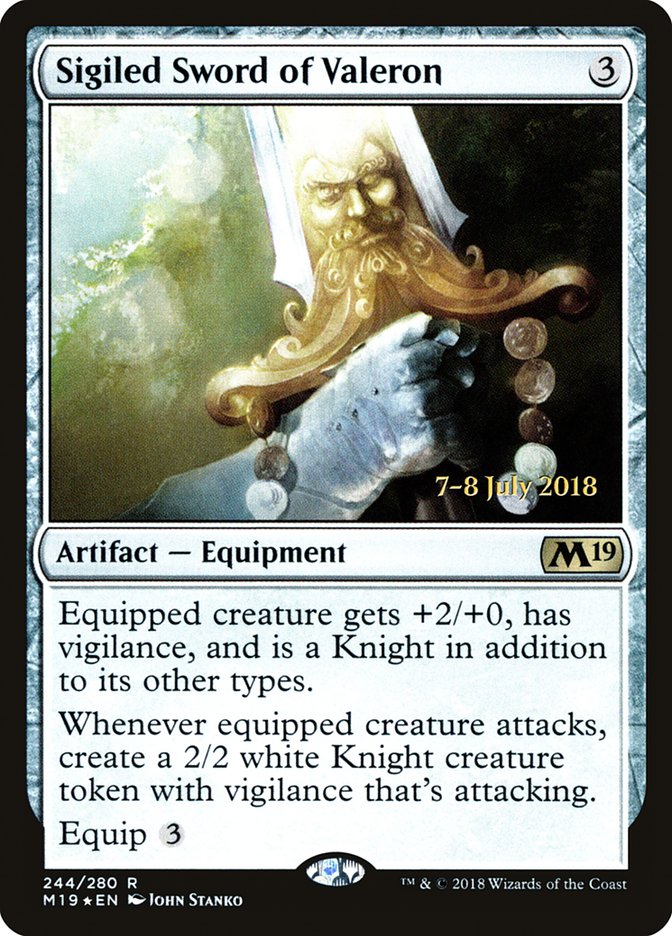 Sigiled Sword of Valeron (Prelanzamiento) [Core Set 2019 Prerelease Promociones] 