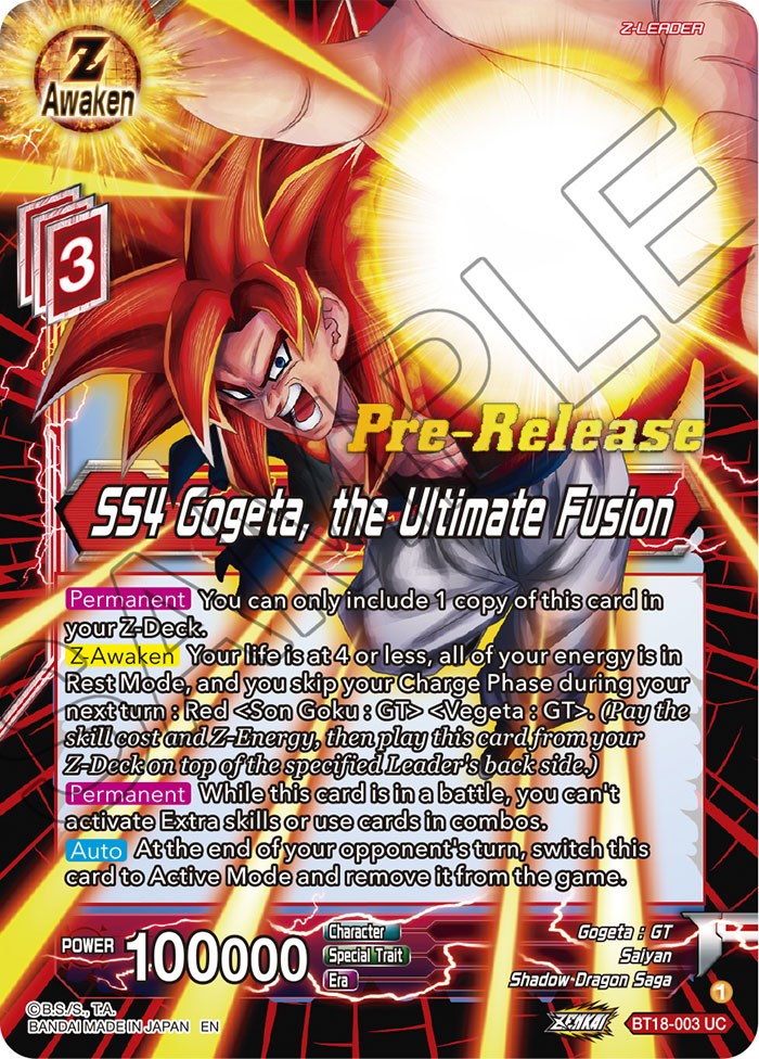 SS4 Gogeta, the Ultimate Fusion (BT18-003) [Promociones preliminares de Dawn of the Z-Legends] 