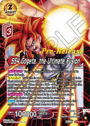 SS4 Gogeta, la fusion ultime (BT18-003) [Dawn of the Z-Legends Prerelease Promos] 