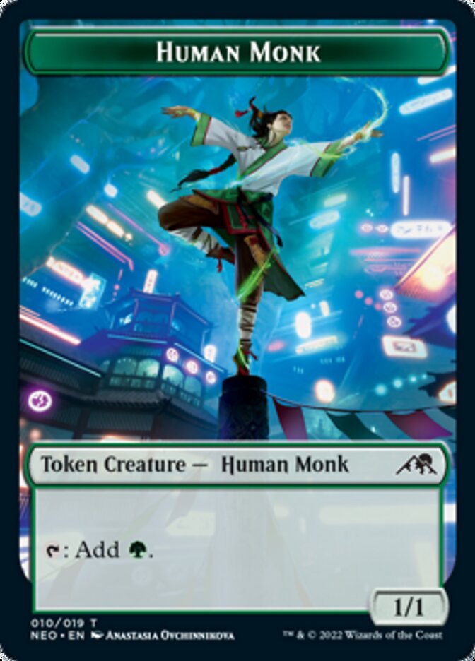 Spirit (002) // Human Monk Double-sided Token [Kamigawa: Neon Dynasty Tokens]