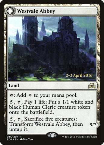 Westvale Abbey // Ormendahl, Profane Prince (Prerelease) [Shadows over Innistrad Prerelease Promos]