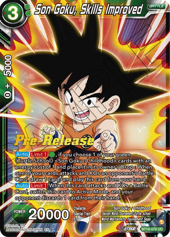 Son Goku, habilidades mejoradas (BT18-070) [promociones preliminares de Dawn of the Z-Legends] 