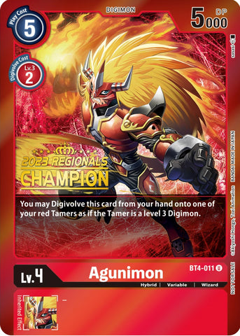 Agunimon [BT4-011] (2023 Regionals Champion) [Great Legend Promos]