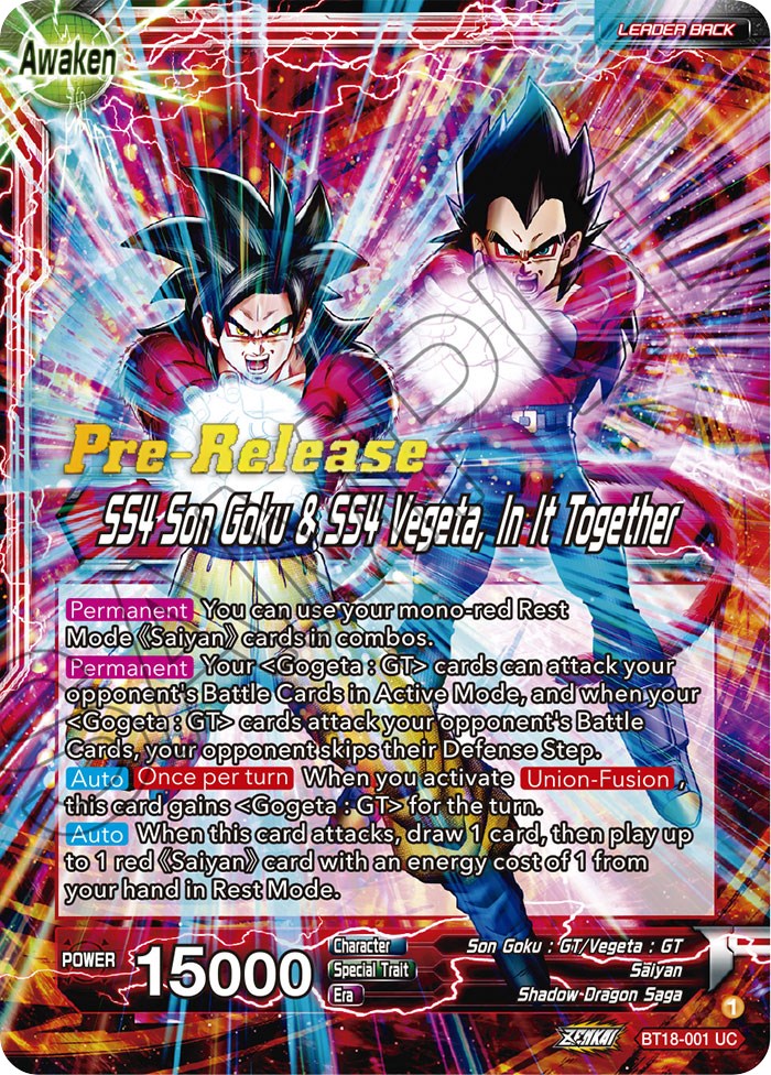 Son Goku &amp; Vegeta // SS4 Son Goku &amp; SS4 Vegeta, In It Together (BT18-001) [Dawn of the Z-Legends Prerelease Promos] 