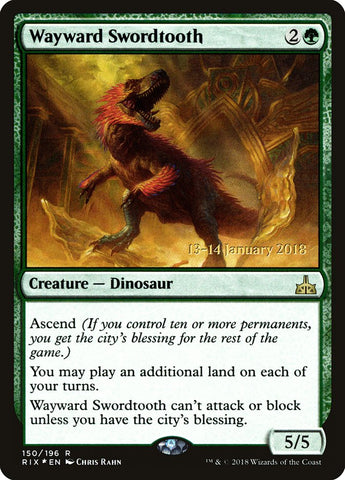 Wayward Swordtooth (Avant-première) [Rivals of Ixalan Prerelease Promos] 