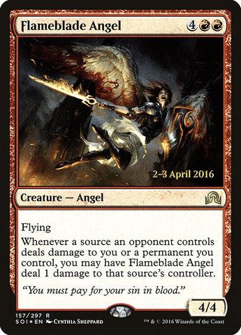 Flameblade Angel (Prerelease) [Shadows over Innistrad Prerelease Promos]