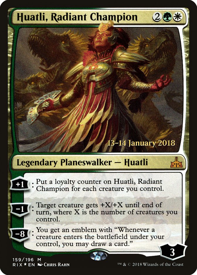 Huatli, Radiant Champion (Prerelease) [Rivals of Ixalan Prerelease Promos]