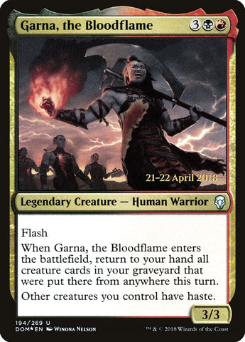 Garna, the Bloodflame  (Prerelease) [Dominaria Prerelease Promos]